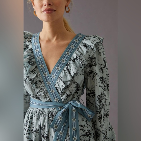 Anthropologie Ruffle Wrap Mini Dress - Picture 2 of 7